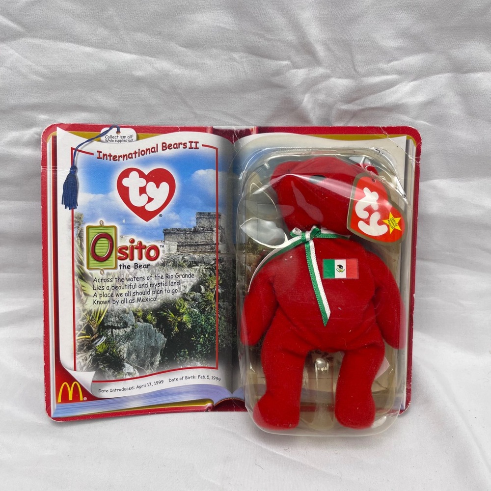 Ty McDonald's Teenie Beanie Baby Osito Rare Vintage Red Mexican Flag Plush Bear